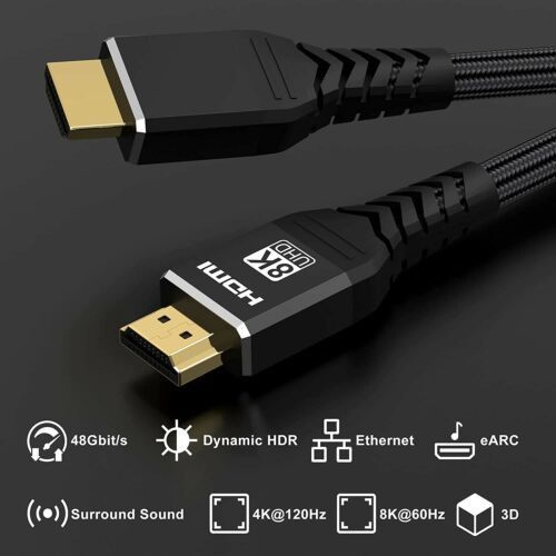 8K HDMI 2.1 Cable 6ft 8K@60Hz 4K@120Hz, 48Gbps Ultra High Speed