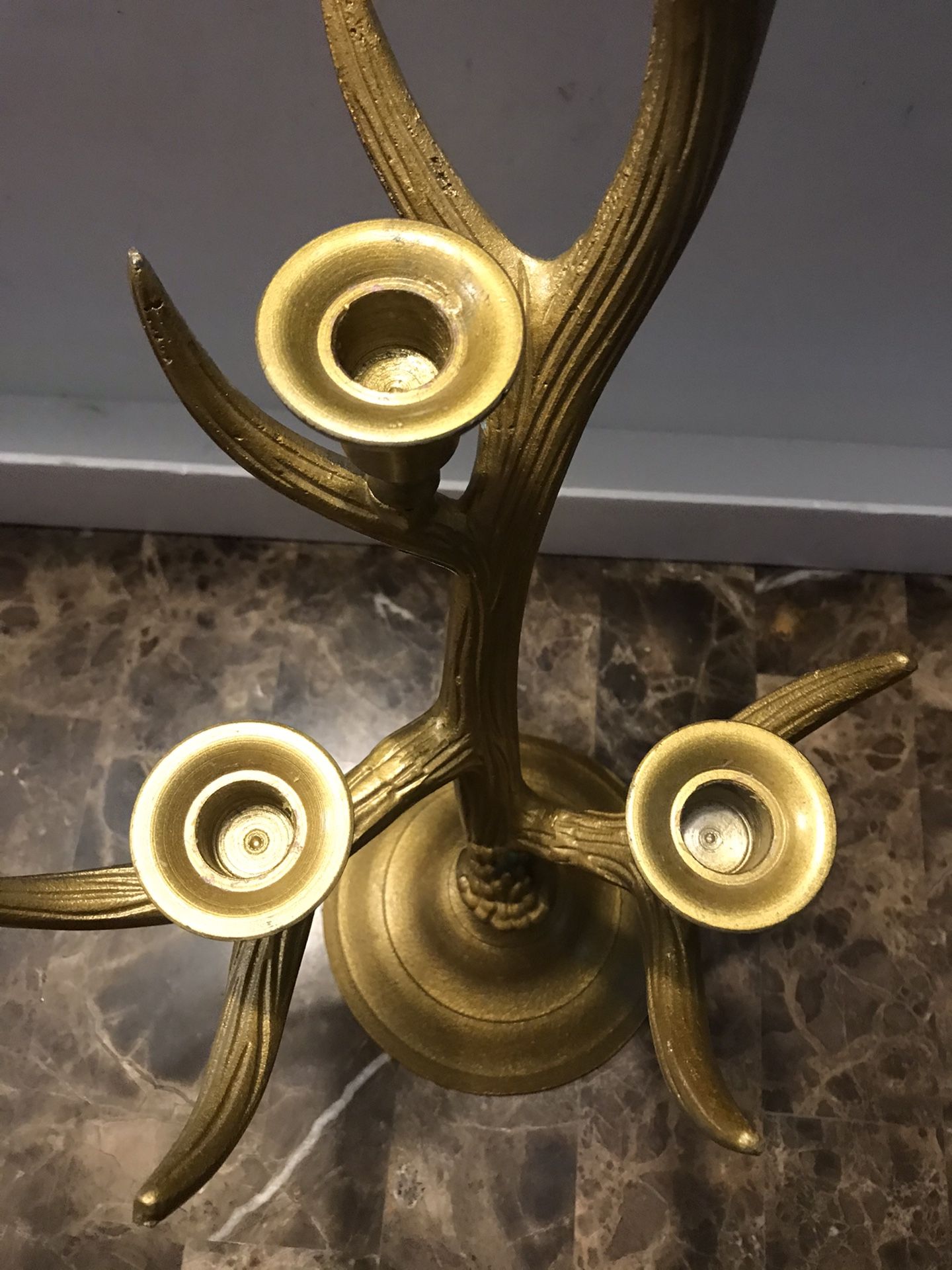 Brass Metal Deer Antler 19” Candle Holder