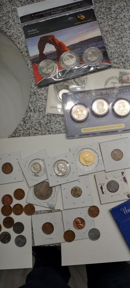 Coin Collection. Capped Bust Pennies Quarter Dime Us Silver error
