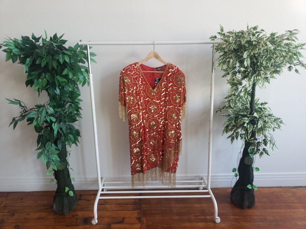 Vintage Red & Gold Sequin Dress 5x
