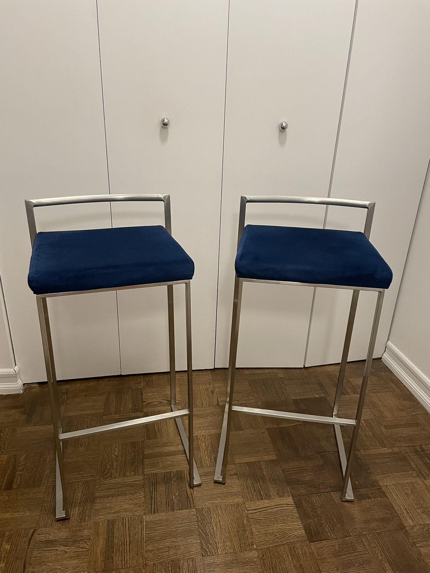 2 Blue Velvet Barstools