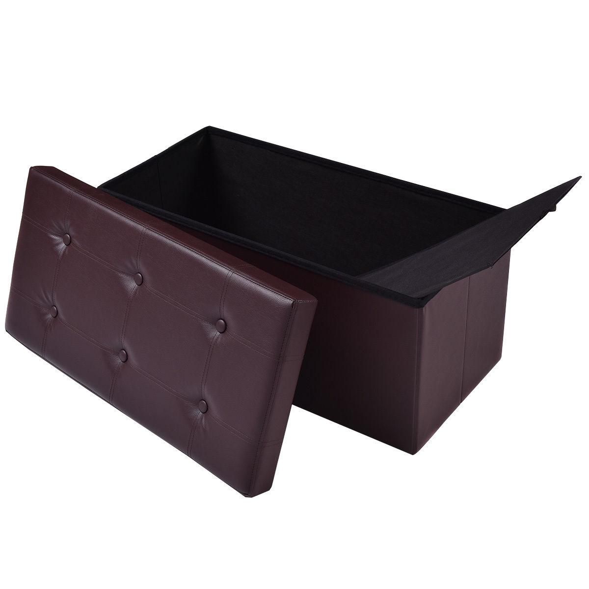 Costway 30"x15"x15" Large Folding Storage Faux Leather Ottoman Pouffe Box Stool (Brown)