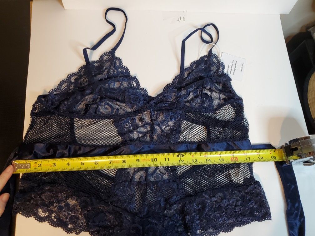 Nwt New New nwt Sexy Women Teddy Lingerie Outfits One Piece Fishnet Teddy Lace Cups Bodysuit mesh Babydoll navy blue