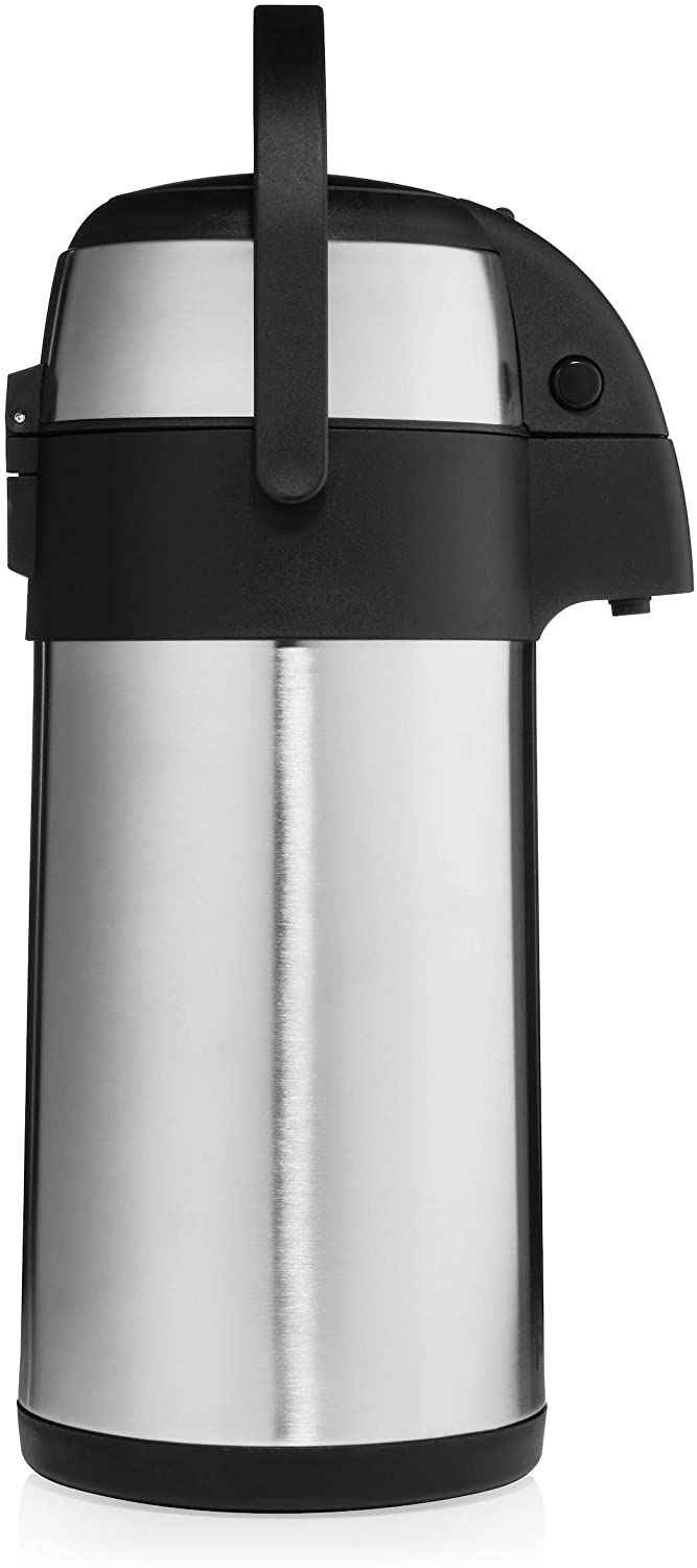 Airpot Coffee Dispenser with Pump/Stainless Steel Thermal Coffee Carafe - Three Liter (102 oz.) Hot Beverage Dispenser with On/Off Pump Switch - Vacuu