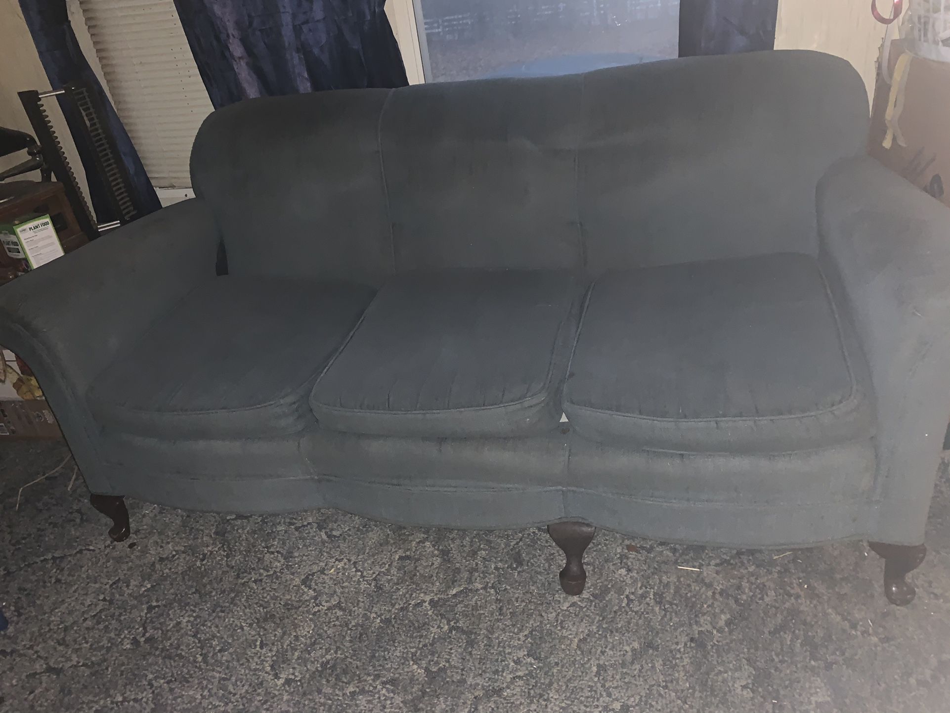 Couch, Blue. Reattached Front Middle Foot.