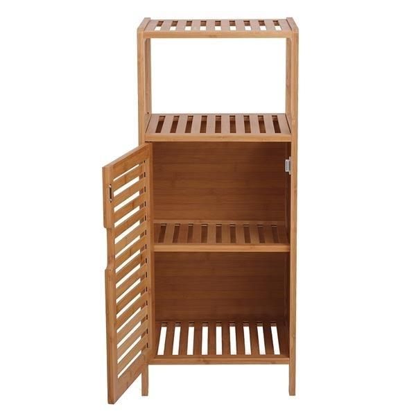 100% Bamboo Bathroom Floor Cabinet, Double Deck Shelf With Single Door And Cell For Stand-Alone Kitchen Cabinet, Living