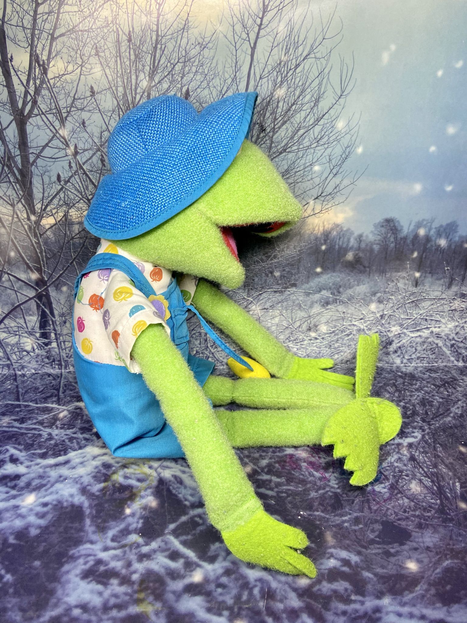 Vintage 1993 Farmer Kermit The Frog Muppets Plush