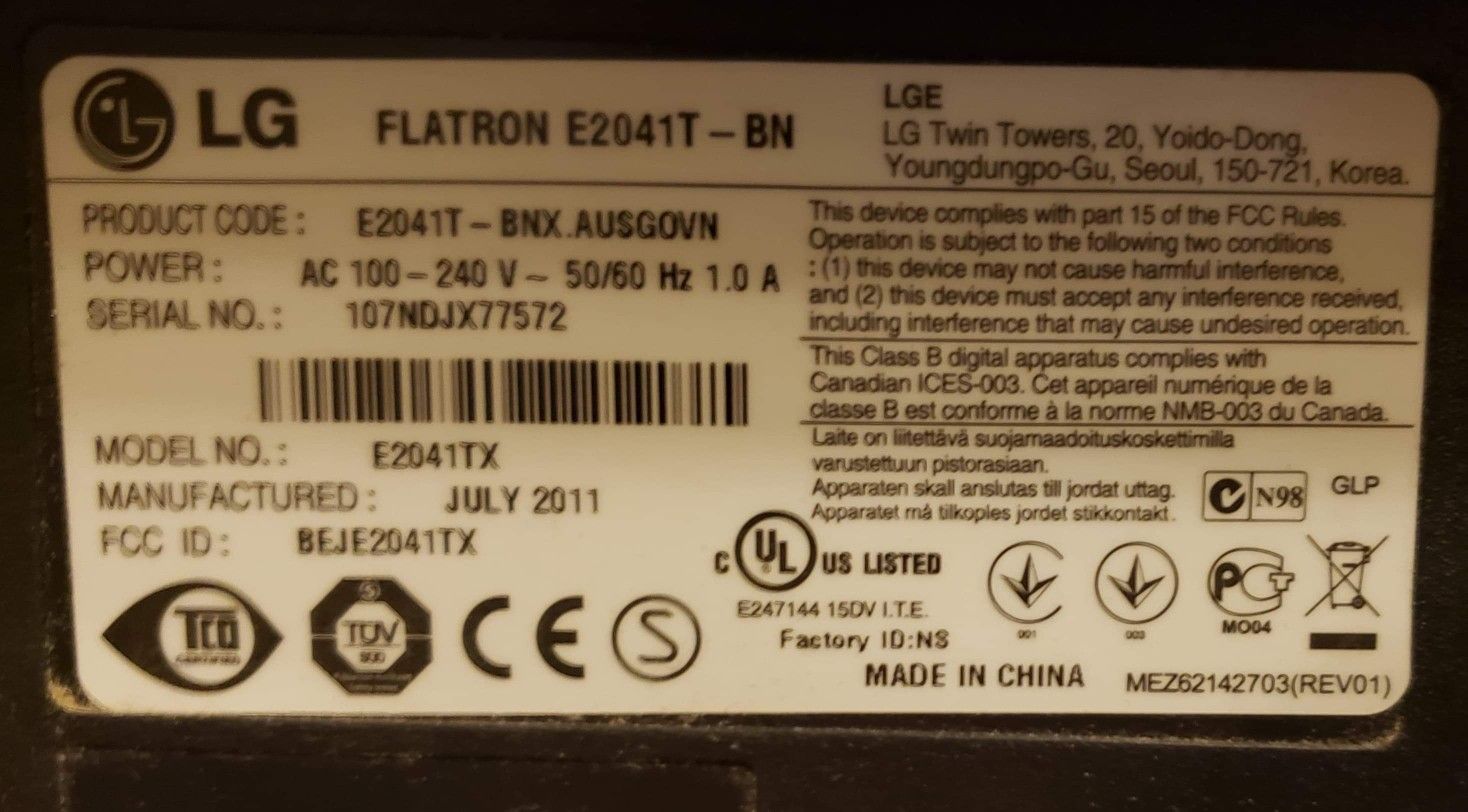 LG monitor FlatronEt2041T