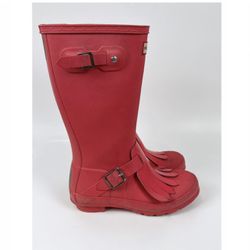 Girls Hunter Tex Fringe Tall Rain Boots Coral Pink Sz 4 Youth Thumbnail