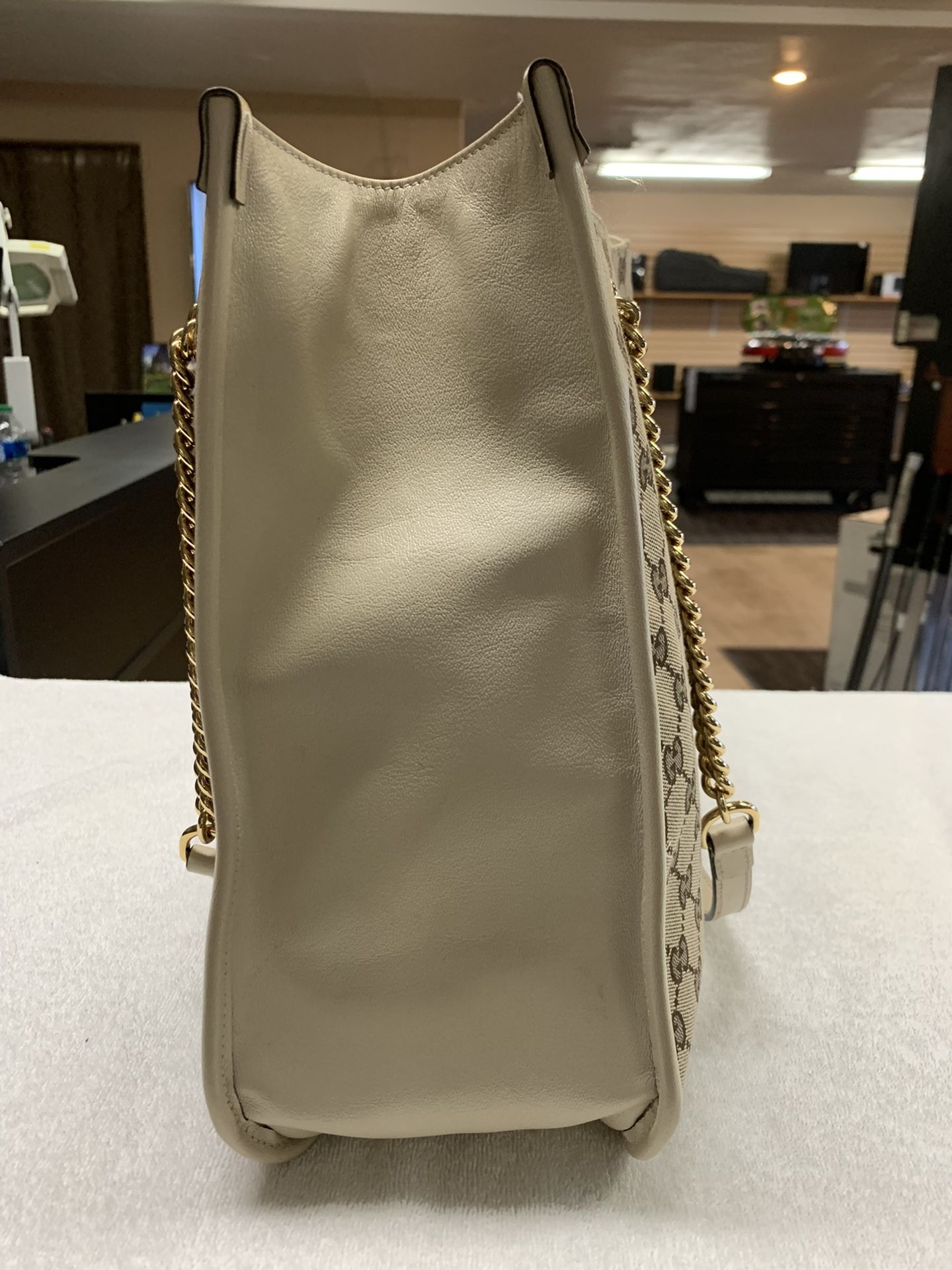 Gucci White GG Tote 1955 Horsebit