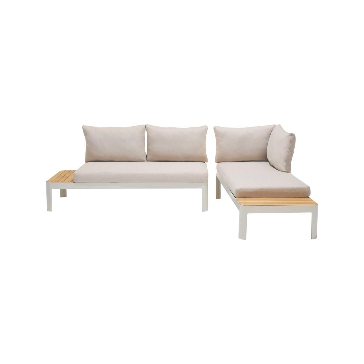 Saltoro Sherpi Outdoor Sofa with Slatted Snack tray, Set of 2, Light Gray