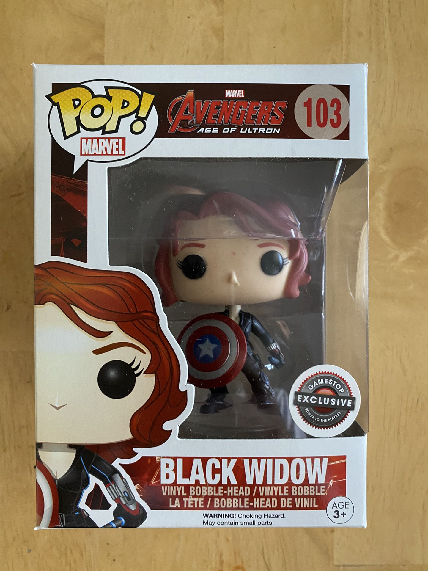 Black Widow 103 Funko Pop GameStop Exclusive With Captain America Shield Avengers Age Of Ultron Marvel Comics Figure 