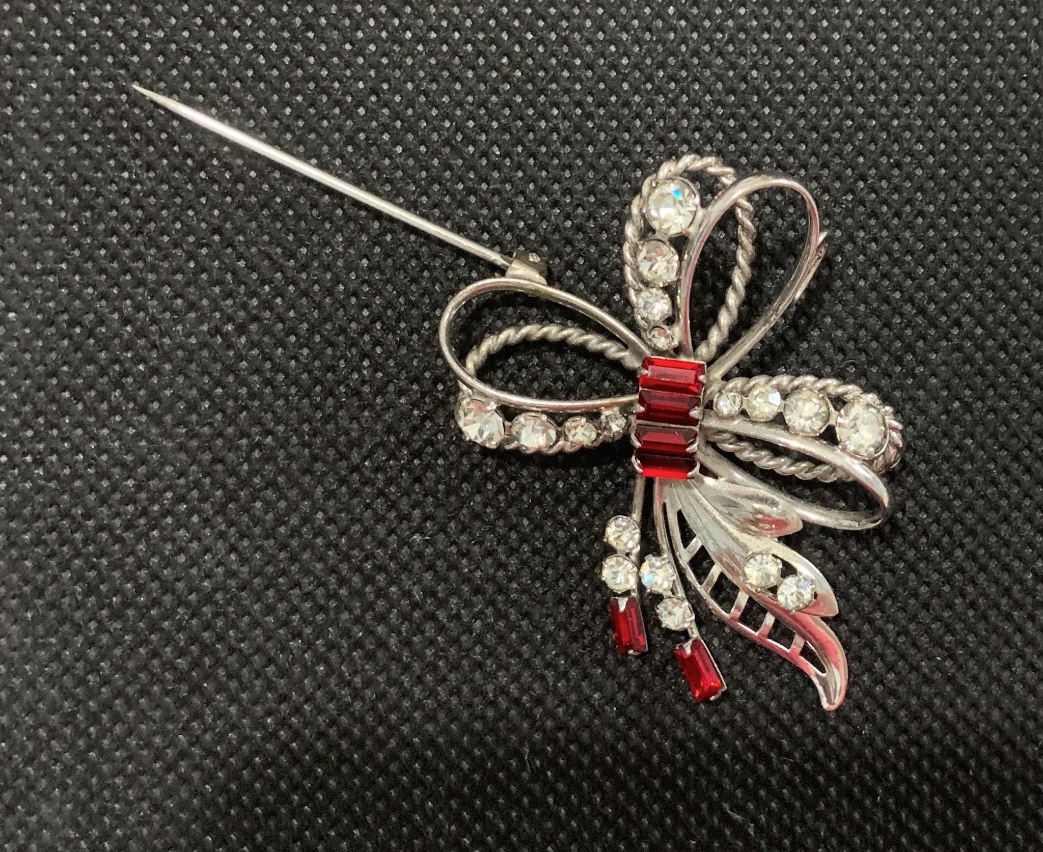 Sterling Silver Ruby And rhinestones Carl Art Pin