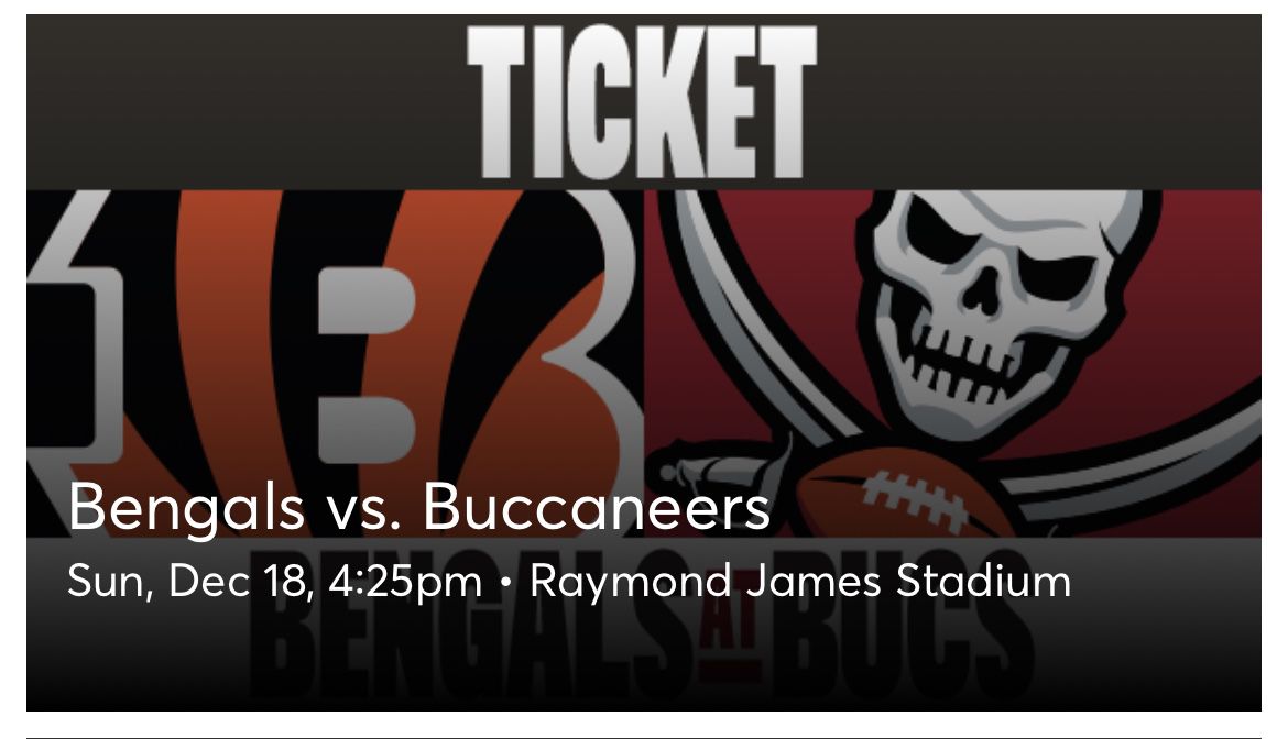 Buccaneers Vs Bengals 2 Bucs Tickets 12/18/22 two In  Sec 306