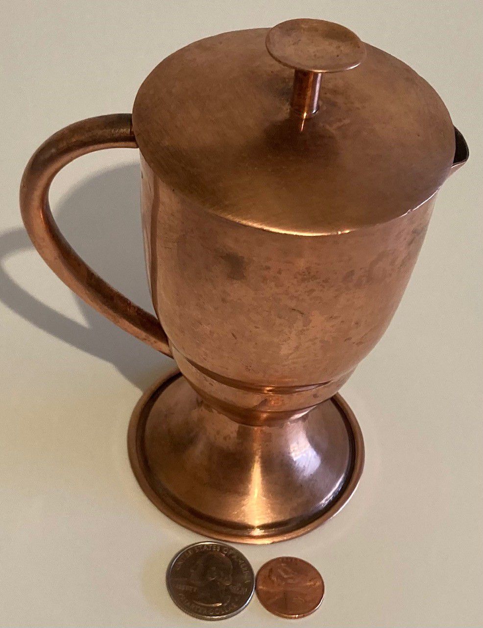 Vintage Metal Copper Serving Pitcher, 5 1/2" Tall, Kitchen Decor, Table Display, Shelf Display, This Can Be Shined Up Even More