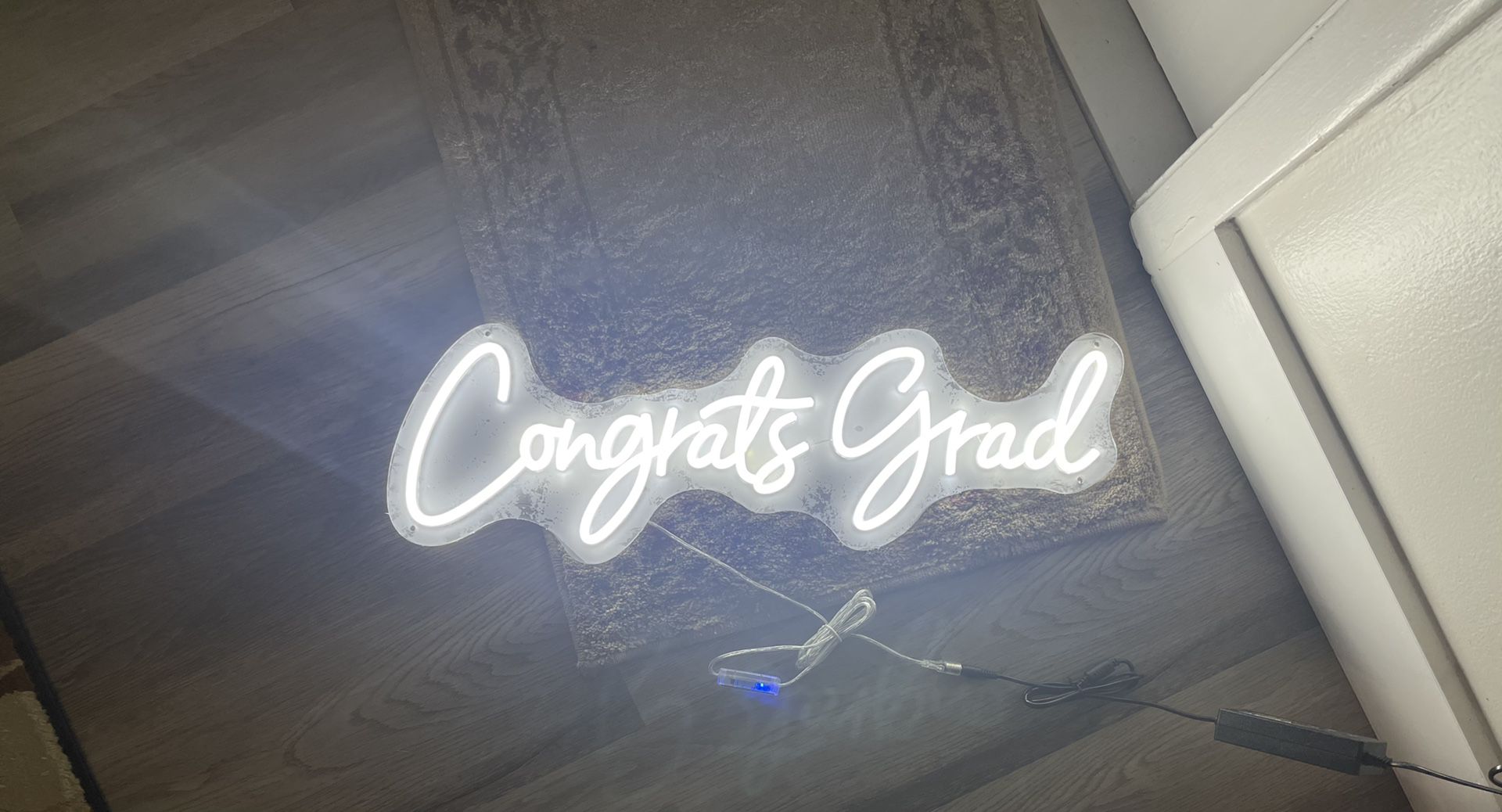 White Graduation Neon Light Sign Congrats Grad 
