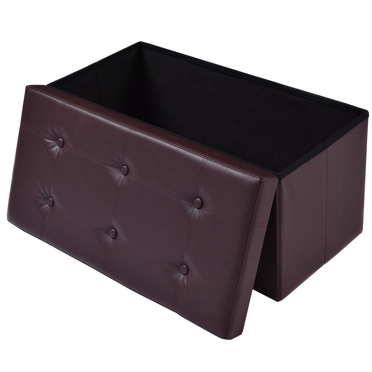 Costway 30"x15"x15" Large Folding Storage Faux Leather Ottoman Pouffe Box Stool (Brown)