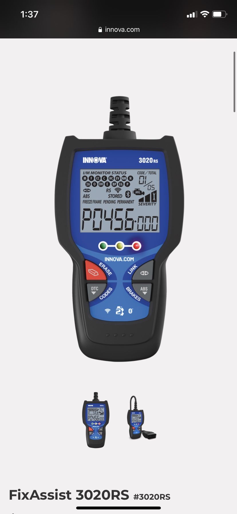 Innova 3020RS OBD2 scanner car code reader ABS Emissions check check