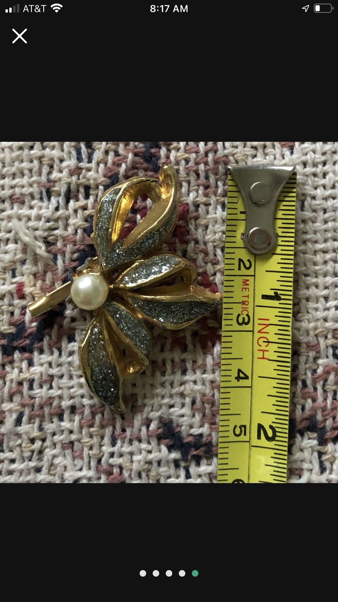 Vintage Gold Tone Faux Pearl Pin Brooch 