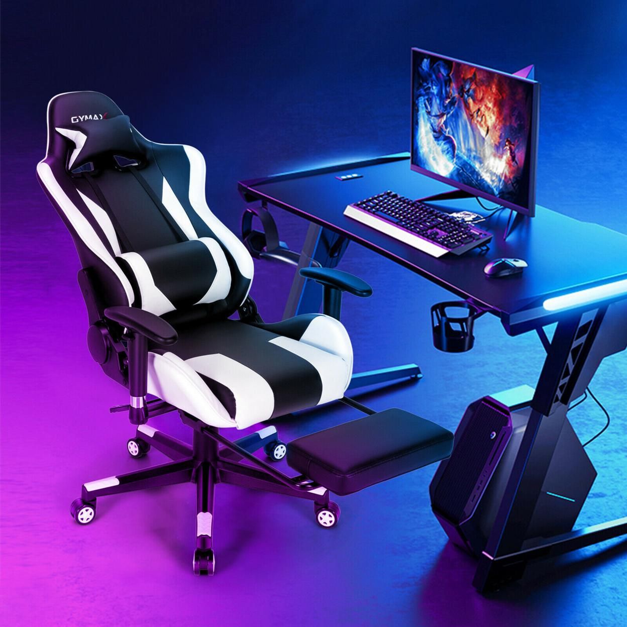 Gymax Massage Gaming Chair Adjustable Swivel Computer Office Chair w/ Footrest