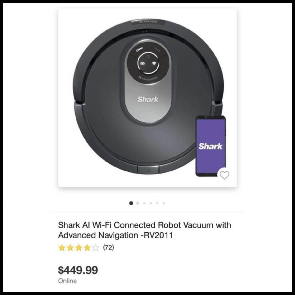 Shark Ai Robot Vacuum with IQ Navigation Mapping, Laser Vision. Floor and Carpet. R211 RV2011 roomba