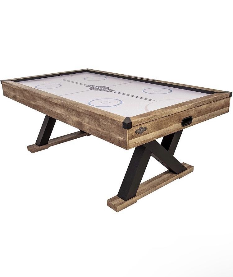 American Legend Kirkwood 84” Air Powered Hockey Table with Rustic Wood Finish, K-Shaped Legs and Modern Design-  Air Hockey - New 