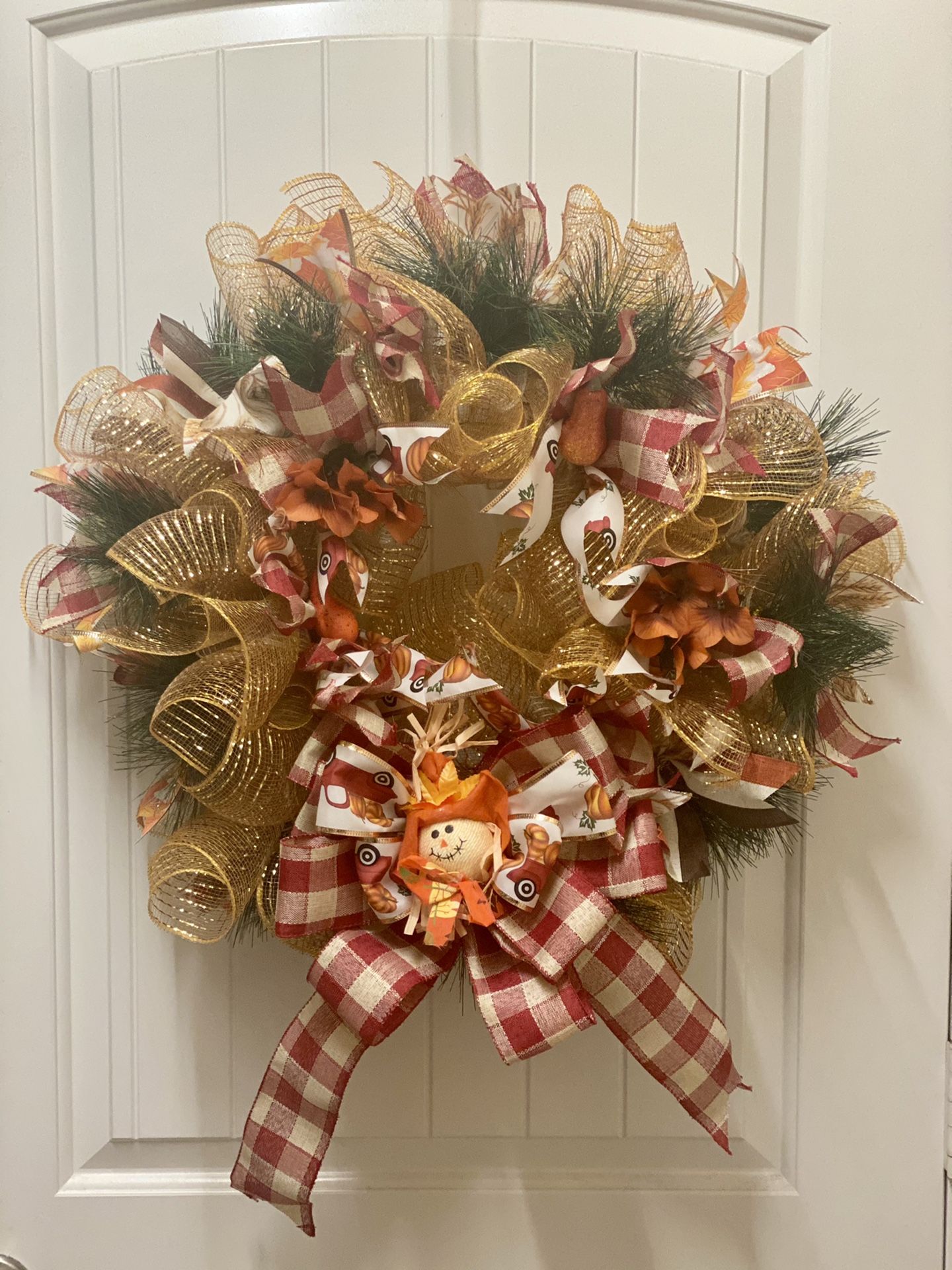 Fall Deco Mesh Floral & Ribbon Wreath