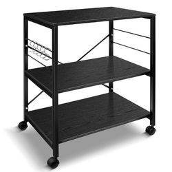 Cheflaud Kitchen Microwave Cart, 3-Tier Kitchen Utility Cart Vintage Rolling Bakers Rack with 5 Hooks for Living Room Decoration Thumbnail