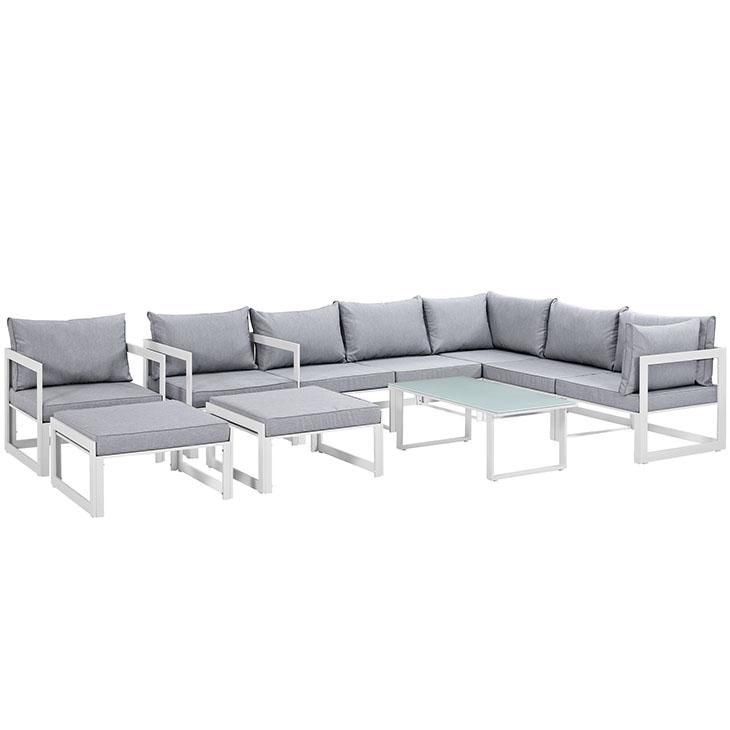 Fortuna 10 Piece Outdoor Patio Sectional Sofa Set, White Gray