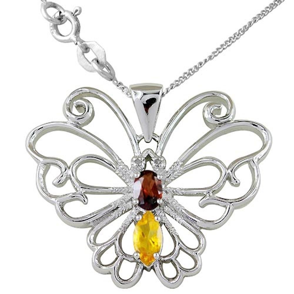 Solid 925 Sterling Silver 1.19 Carat Genuine Yellow Citrine Butterfly Pendant