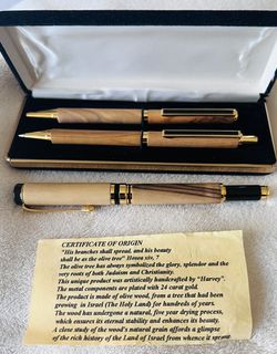 Set of 3 - 24 Carat Olive Wood Pens (fountain, Pen & Pencil Thumbnail
