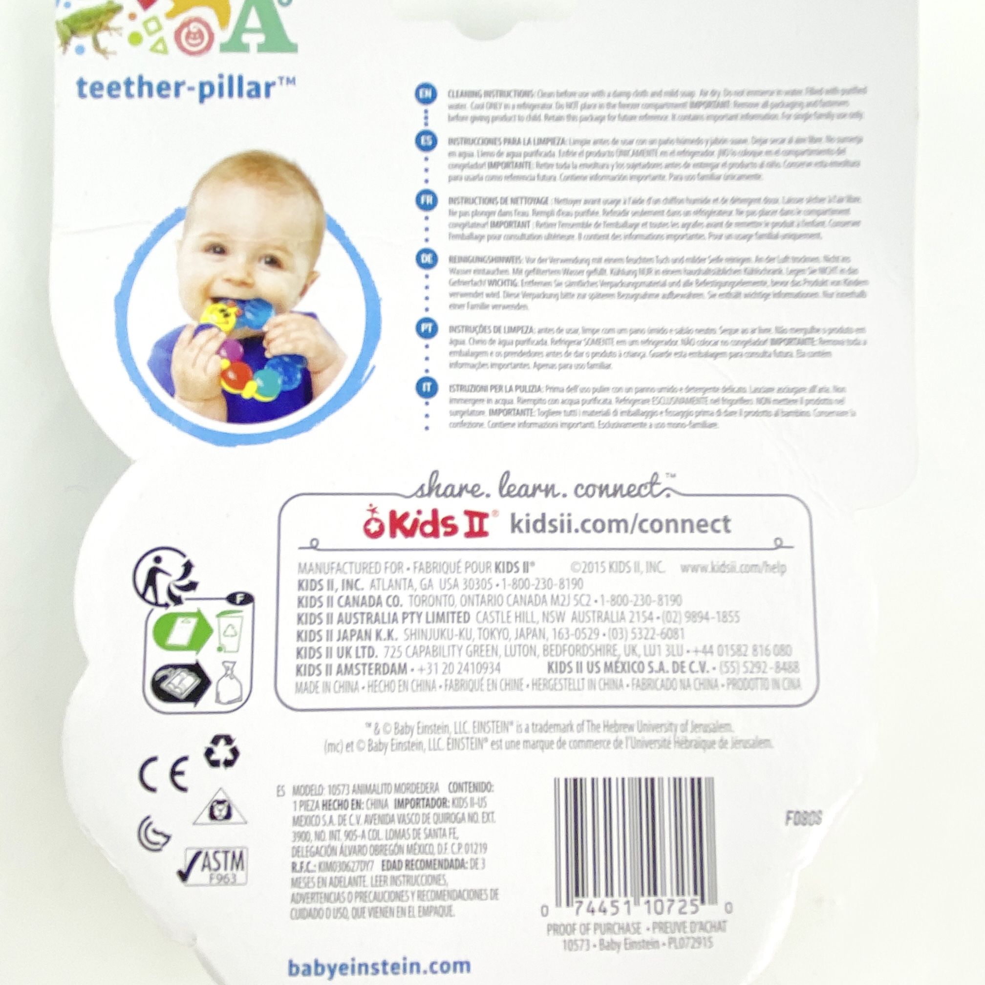 Baby Einstein Colorful Teether-Pillar Rattle Cool Refrigerated Teething Toy NEW