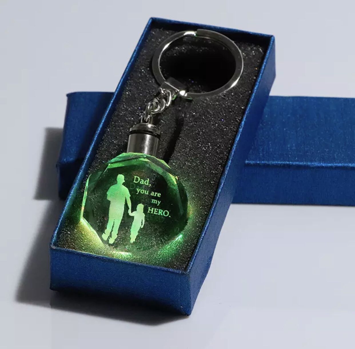 Etched Glass Dad Keychain, Rotates Through Colors