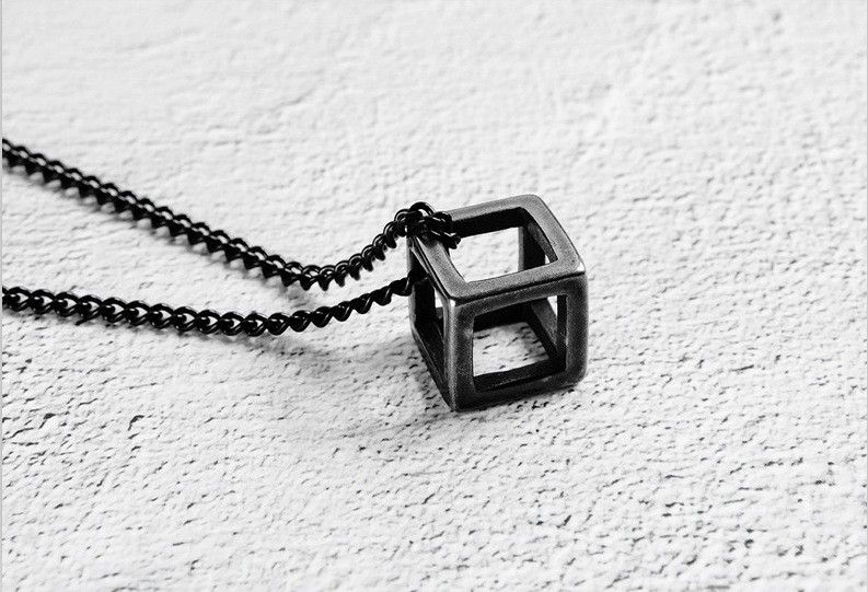 "Fashion Style Simple Square Hollow Out Small Box Pendant Necklace, N90201P156