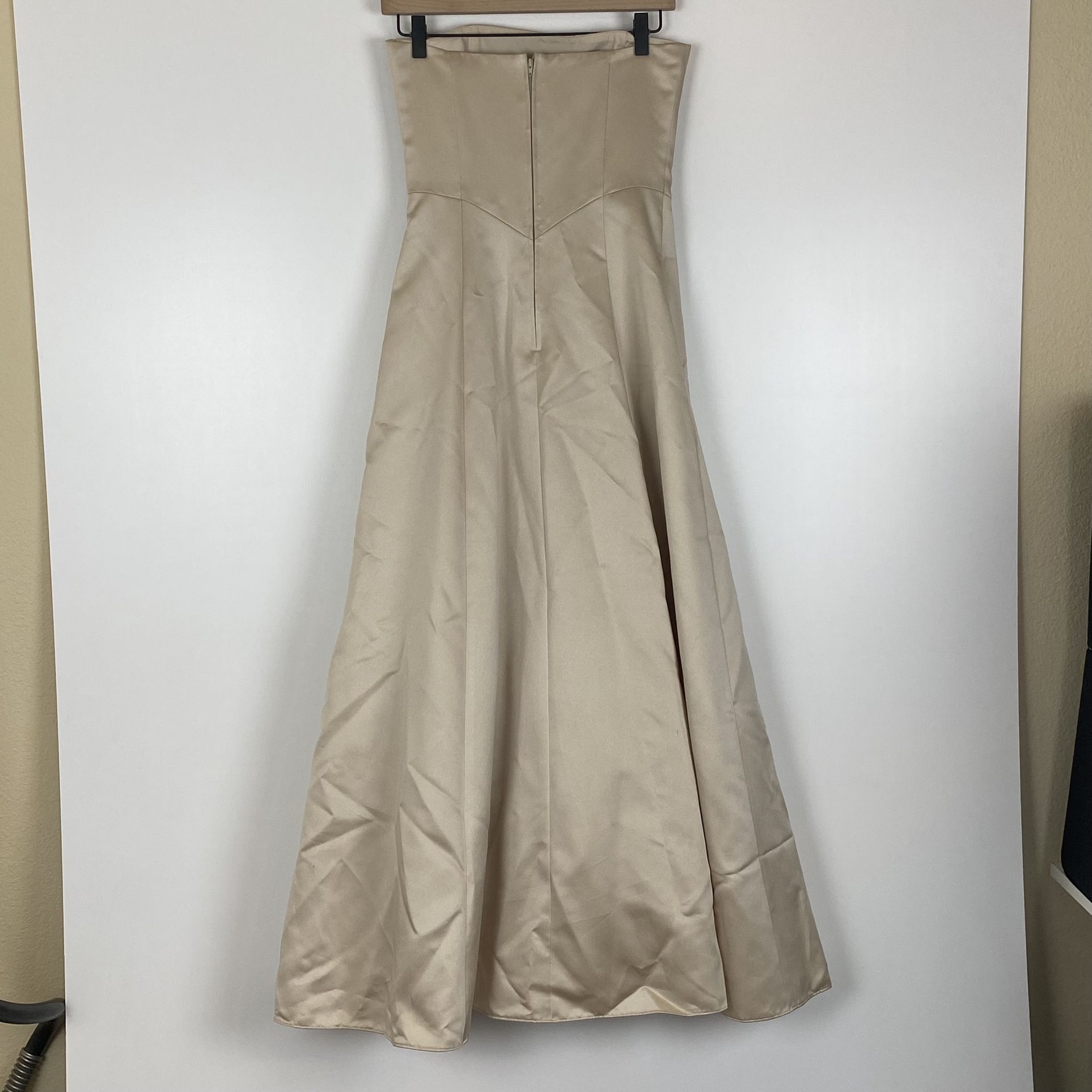 Michaelangelo Tan Champagne Gold Strapless silky Floor Length Bridesmaid Dress