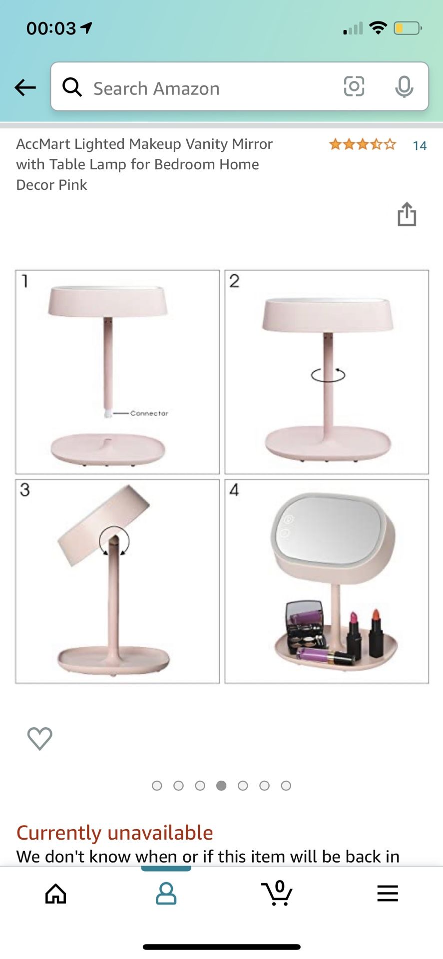 Makeup mirror adjustable LED Pink