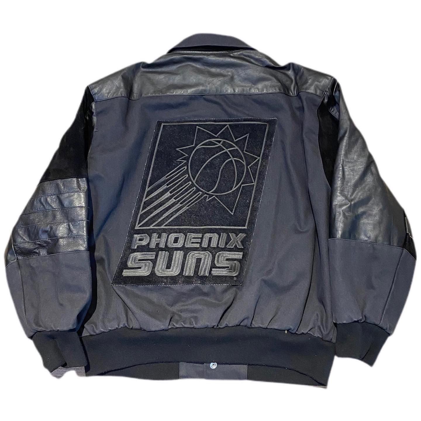 90s PHOENIX SUNS Jeff Hamilton NBA Leather Denim Jacket Large Rare