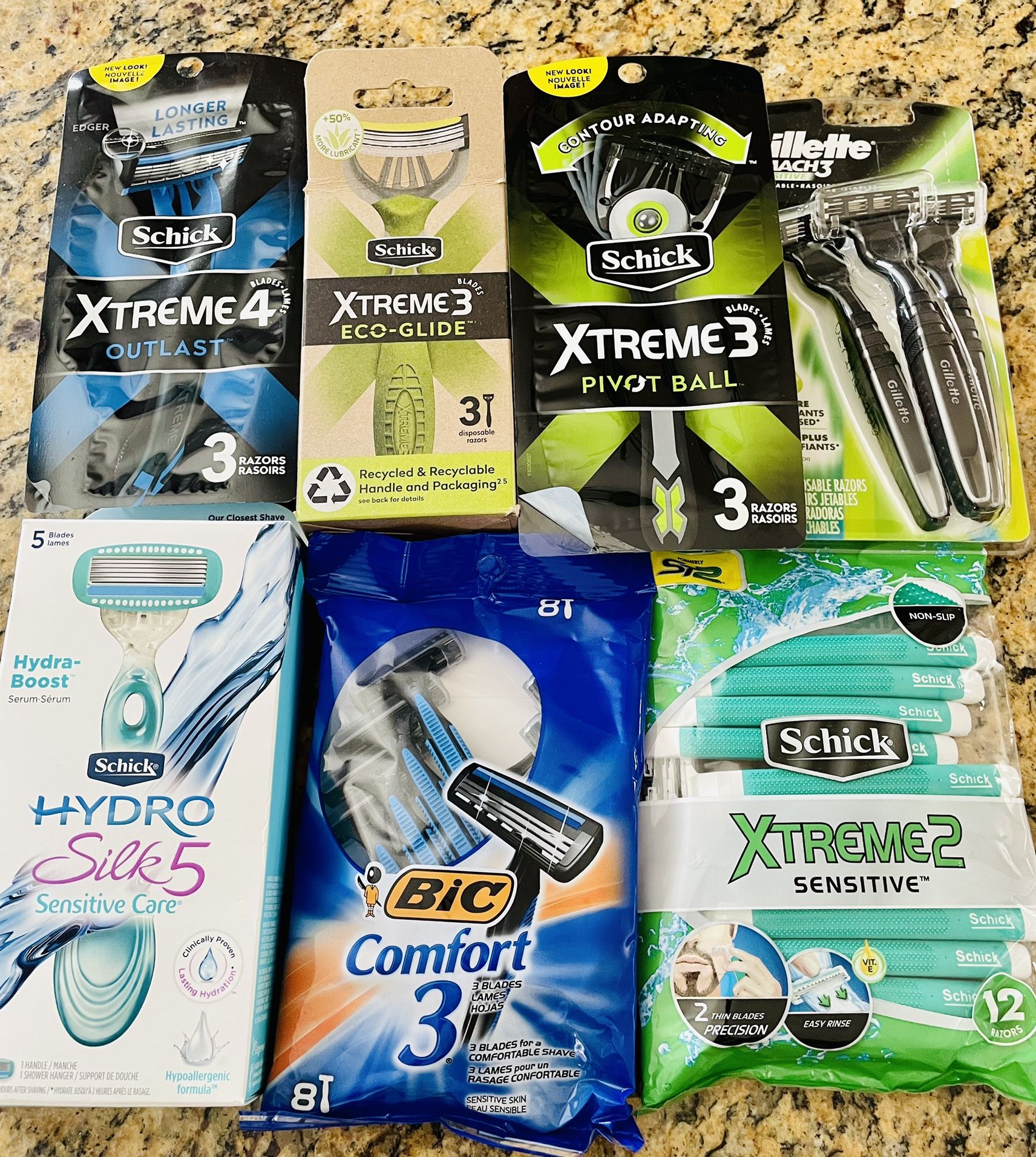 Lot of (7) Schick, Gillette, & Bic Razors