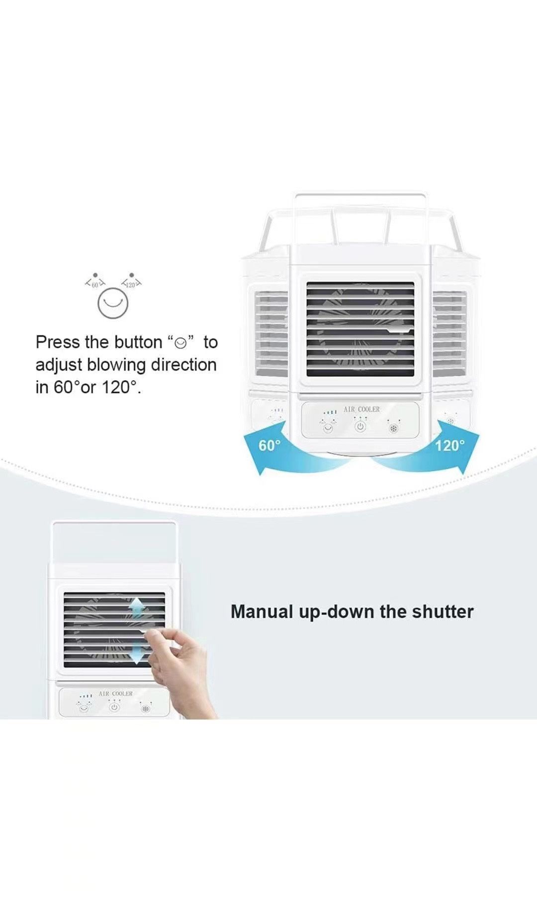 Personal Air Cooler, 5000mAh Rechargeable Battery Operated 60°&120° Auto Oscillation, Portable Air Conditioner Fan with 3 Wind Speeds & 2 Refrigeratio