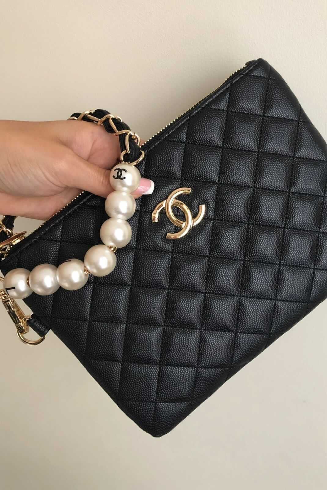 New Chanel Black Purse With A Pearl Hand Strap, Includes Chanel Box, VIP GIFT