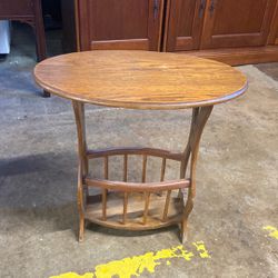 Wooden Oval Side Table W/ Magazine Rack Thumbnail