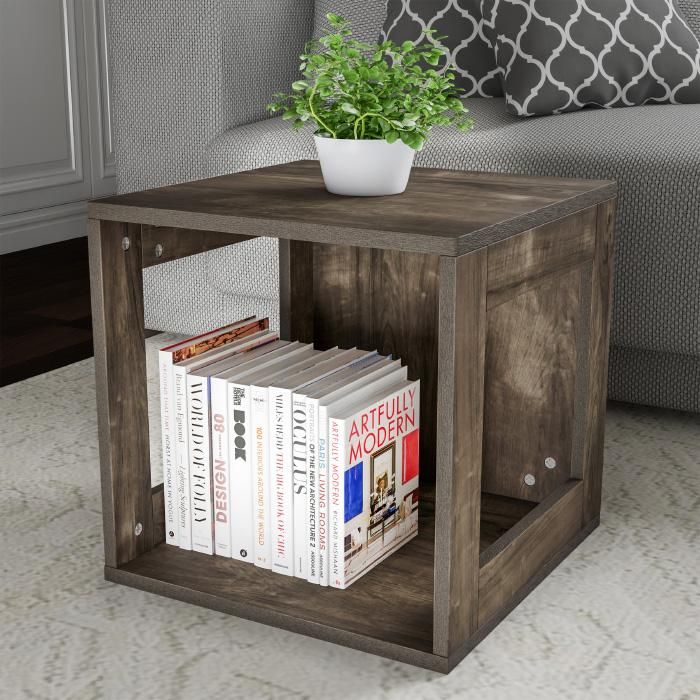 Open End Table Stackable Contemporary Minimalist Modular Cube Accent Table with Open Sides