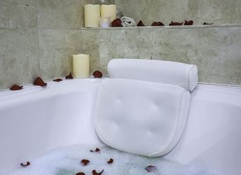 White Bath Pillows For Tub | Luxury Bathtub Pillow | Comfortable Pillow with Suction Cups for Bath, Jacuzzi, Hot Tub, n Spa | Pillows for Neck n Shoul Thumbnail