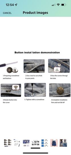12 Pcs Button for Sewing Metal Jeans,ICEYLI 17 mm No-Sew Nailess Removable Metal Jeans Buttons Replacement Thumbnail