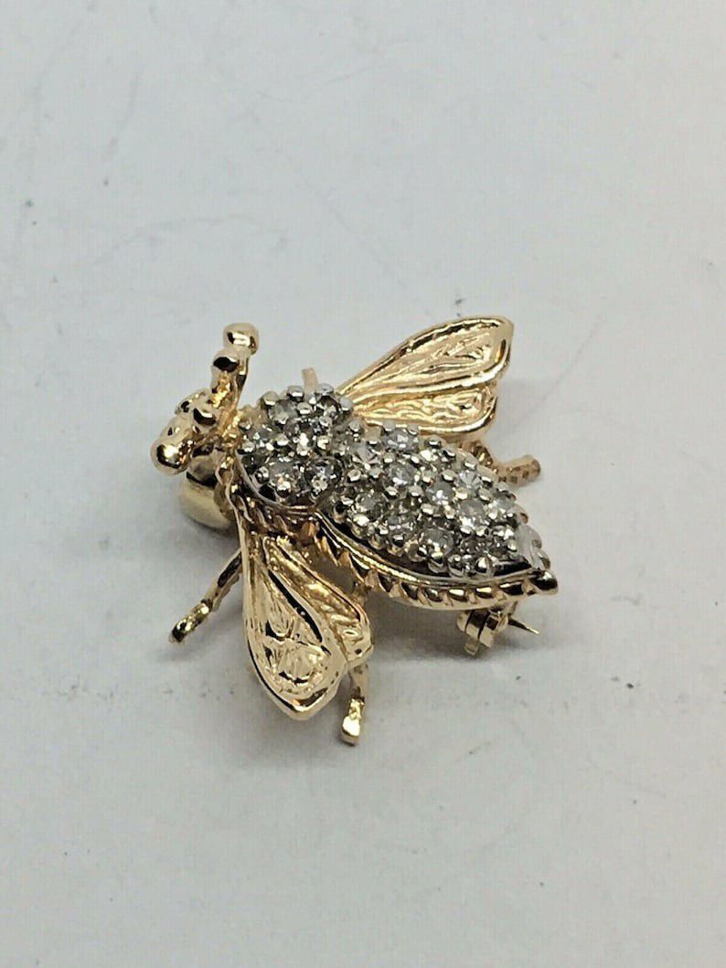 Vintage 14K gold 585 and Diamond Bumble Bee Honey Insect Pin Brooch

