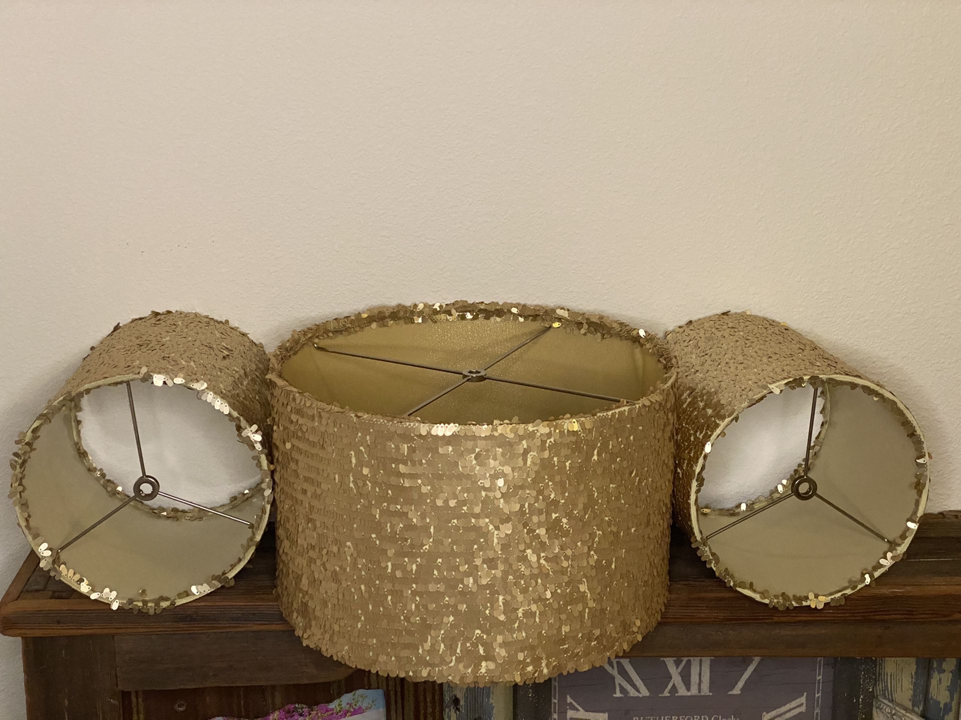 3 gold sequin lamp shades