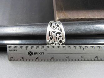 Size 7.75 Sterling Silver Filigree Nature Band Ring Vintage Statement Engagement Wedding Promise Anniversary Bridal Cocktail Thumbnail