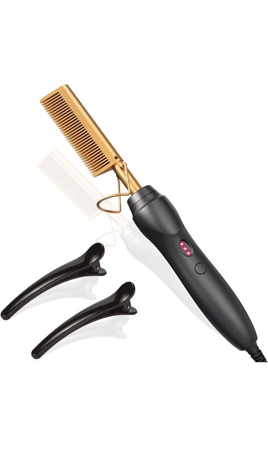 Hot Comb Hair Straightener Heat Pressing Combs - Ceramic Electric Hair Straightening Comb , Curling Iron for Natural Black Hair Beard Wigs