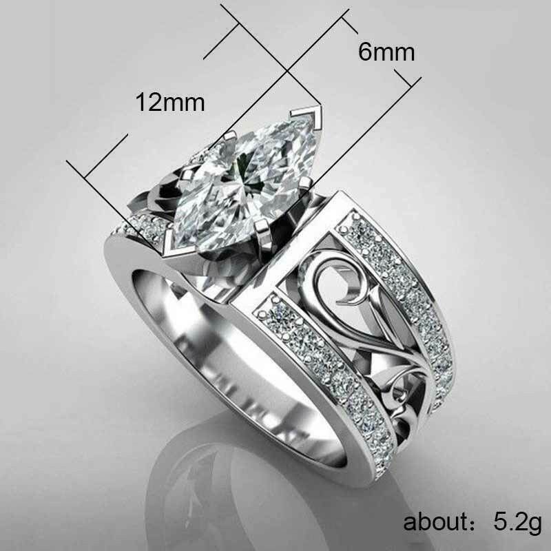 Elegant Women 925 Silver Wedding Ring Marquise Cut White Sapphire Ring Size 6-10