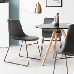 Set of 2 Elegant Velvet Chairs with Gold Metal Legs Thumbnail